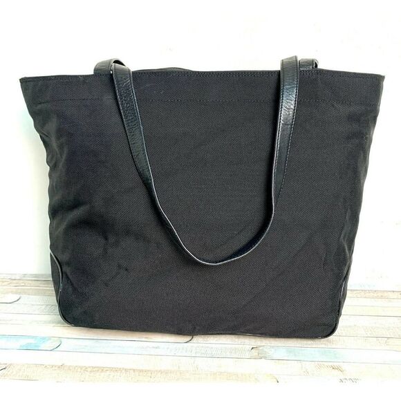 LARGE ST DENIS BLACK NYLON BLACK LEATHER TRIM HANDLES TOTE SHOULDER BAG HANDBAG - Picture 6 of 12